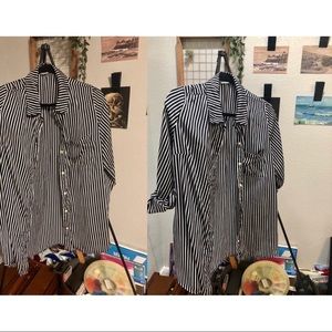 Black and white striped button down blouse